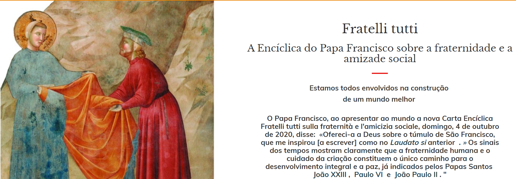 Site dedicado a encíclica Fratelli tutti do Papa Francisco já está disponível